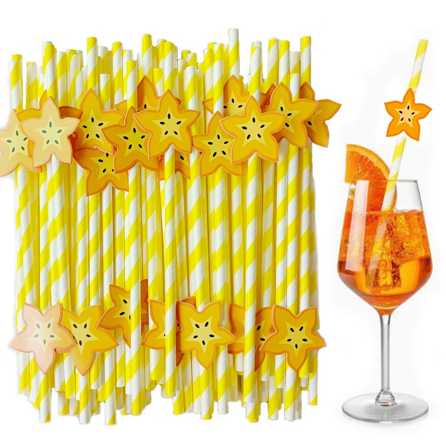 Fiesta transfronteriza suministra paja de fruta creativa carambola paja de cal Maxi paja de papel desechable en lote de stock