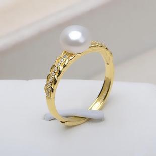Zhizhen Tong Body s925 Sterling Silver Freshwater Pearl Round Bead Ring Harvest Wheat Ear Adjustable Ring Simple All-match