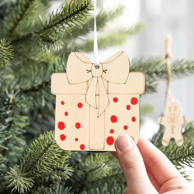 (Cross-border trading), wooden Christmas carved pendant, jewelry, Birthday gift 4