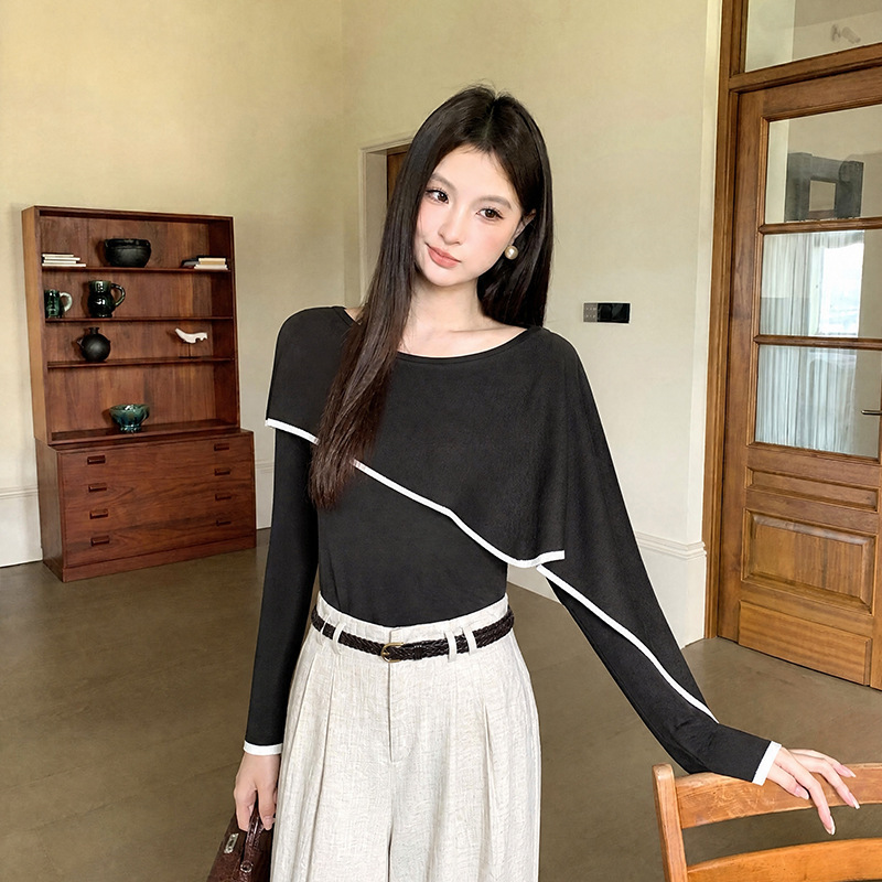 Xiuxixi Thirteen Lines 2026 Autumn Collection: Elegant Wool Blend Asymmetrical Knit Top for Women, K80166 Xiuxixi Thirteen Lines 2026 Autumn Collection: Elegant Wool Blend Asymmetrical Knit Top for Women, K80166