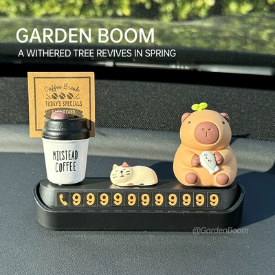 Nömrəli dayanma kartı Cute High-End Car Moving Phone - box-parking-sign-fishing-kapibala-sleeping-cat-coffee-cup