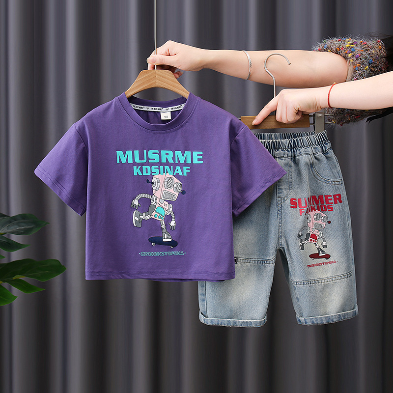 7171 Traje de manga corta para niños 2025 nueva ropa para niños ropa de verano para bebés de moda traje de dos piezas de verano para niños