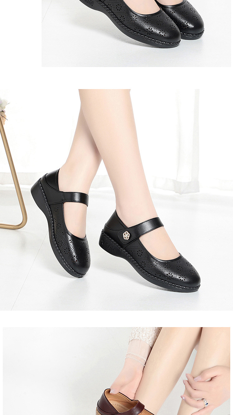 Giày sandal nữ da thật lỗ thoáng khí mũi nhẹ đế bệt phong cách mẹ bỉm — màu be chi tiết 15