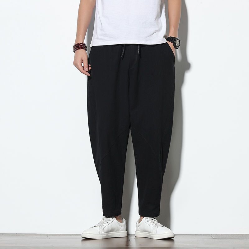 Chinese Style Casual Trousers Spring and Autumn Summer New Fashionable Cotton and Linen Hallen Pants plus size Loose Bloomers Radish Men's Pants