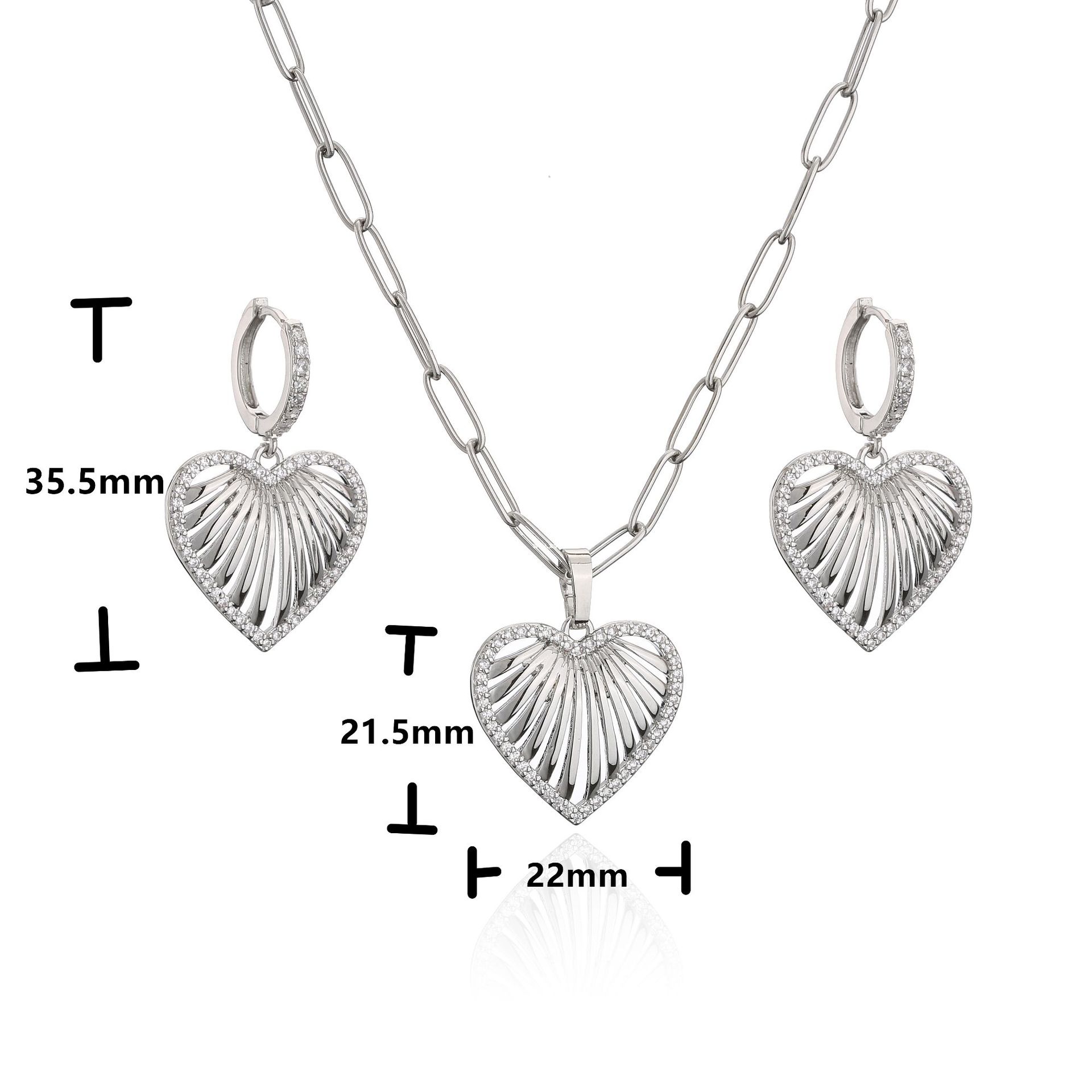 Micro Inlaid Zircon Hollow Heart Shaped Necklace Earrings Set Ornament display picture 6