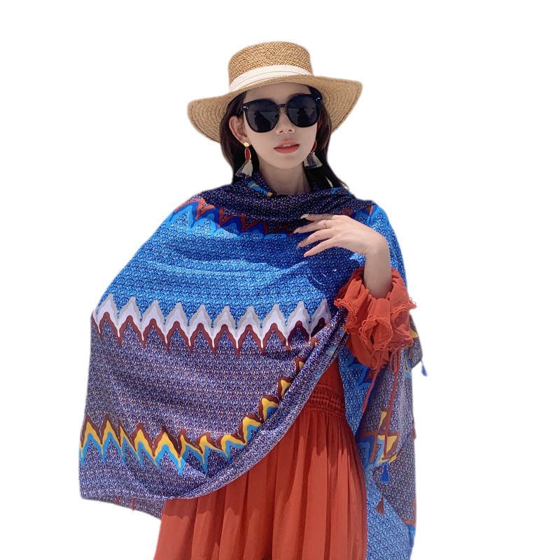 Yunnan Lijiang viajes fotografía mantón decorativo estilo étnico de la vendimia patrón onda protector solar bufanda delgada toalla playa para las mujeres