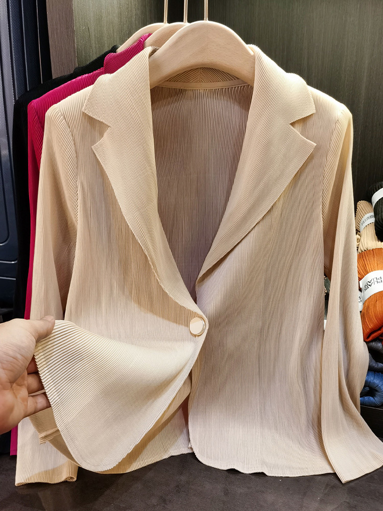 Áo blazer nữ một nút xếp ly tay dài cao cấp mùa xuân hè — Màu tím, Màu đỏ hoa hồng, Màu hồng, Màu xanh lá