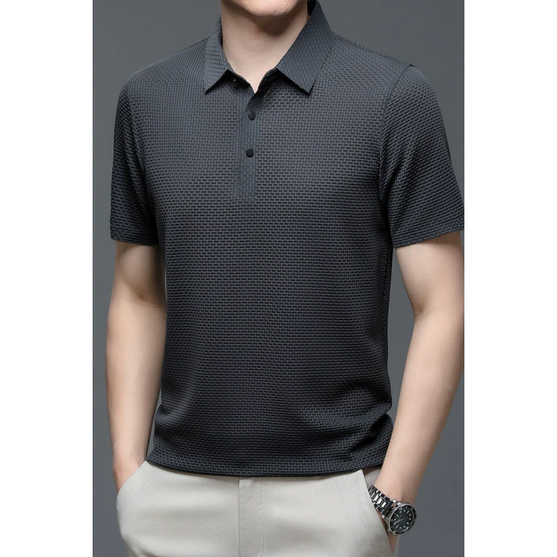 Большая версия высокого качества эластичная футболка с короткими рукавами мужская футболка с лацканом сплошной цвет дикая рубашка поло летняя новая мужская половина рукава