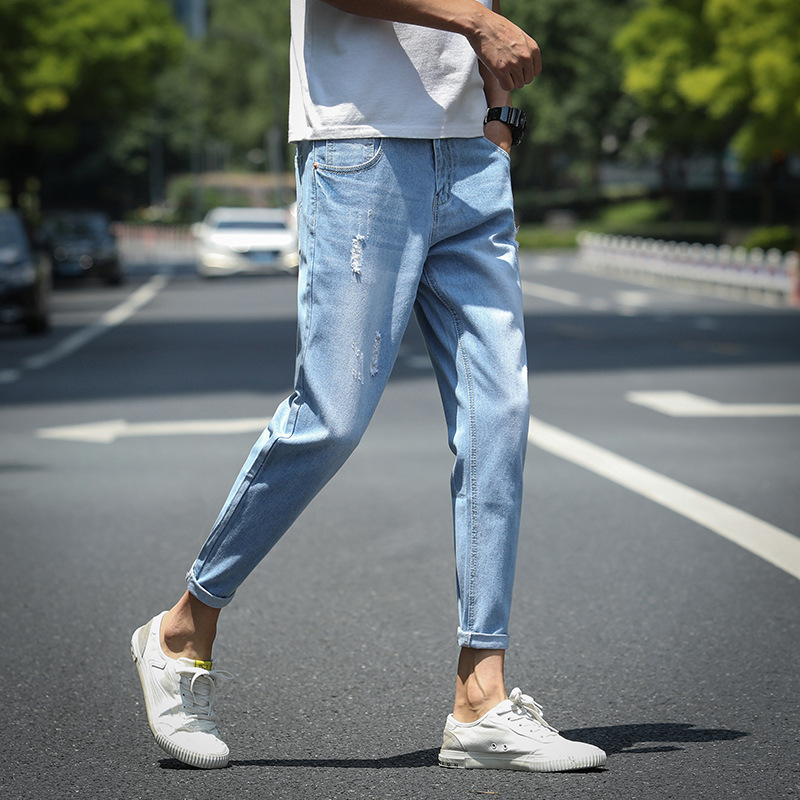 Men's Ripped Jeans Light Blue Back View