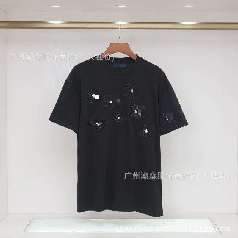 现货跨境奢潮驴家高品质L满印字母短袖外贸经典款圆领男女宽松T恤|undefined