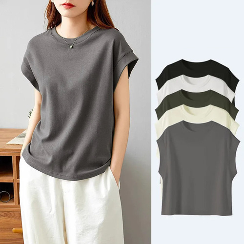 Design-sensitized side-butt covering T-shirt, slimming, meat hiding, fashionable summer versatile women's sleeveless backless top