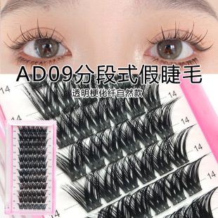 Ad-09 Cross-Border Popular Self-Grafting Chemical Fiber Segmented Thin Stem False Eyelashes Export Eyelashes Wholesale in Stock