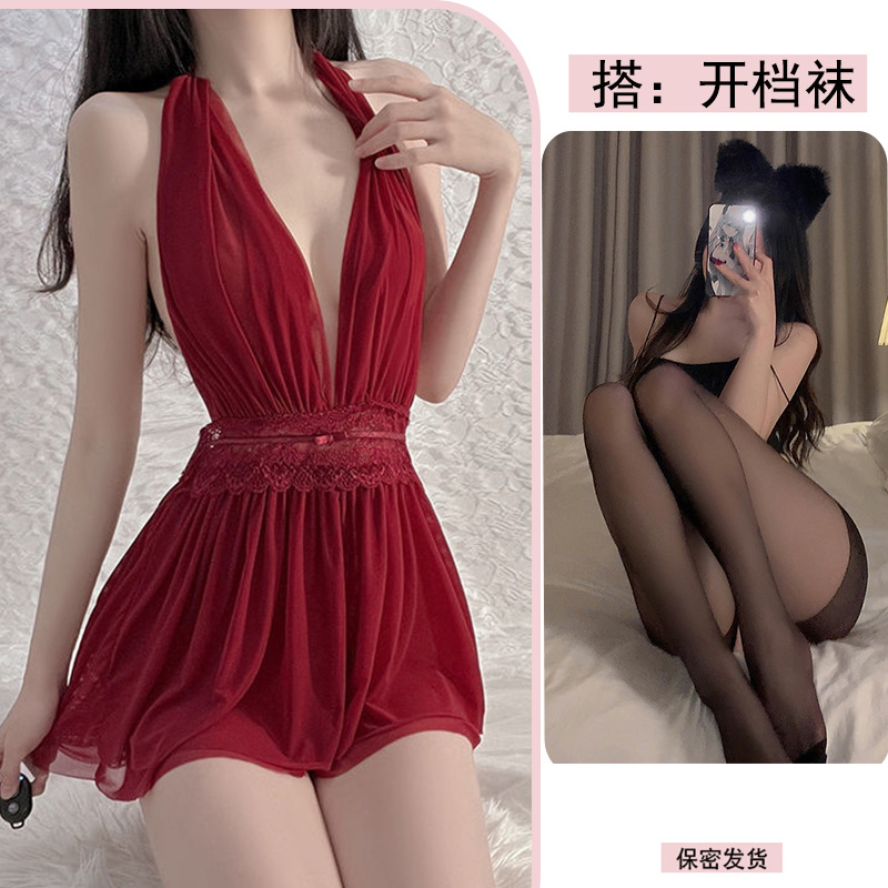 빨간색 + 팬티 + 검정색 오픈 스타킹
