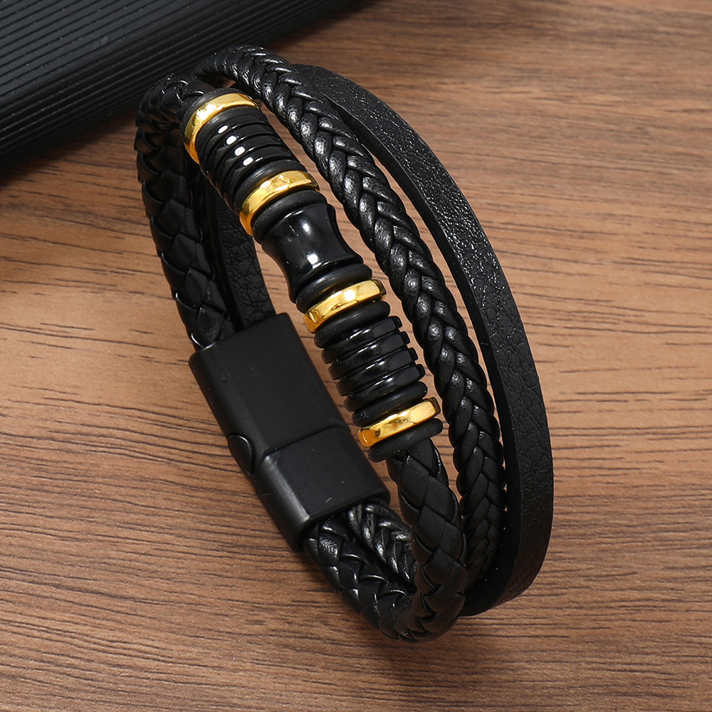 1 Piece Quantity Classic Style Geometric Pu Leather Alloy Braid Men's Bracelets Men Cord & Leather Bracelets