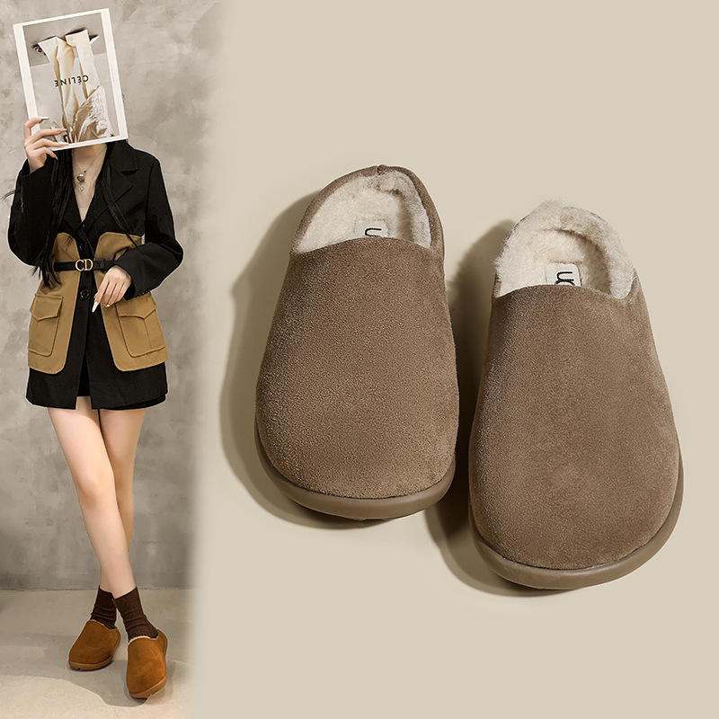 Little Potato Plush Birkenstock Snow Boots Baotou Slippers Men's and Women's Winter New Mule Shoes Slip-On Fur Shoes