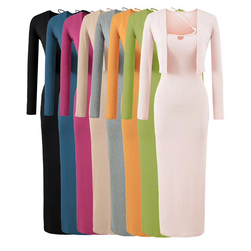 Atmospheric One-Shoulder Slip Dress with Chest Pads + Pure and Alluring Slim-Fit Cardigan Pink Two-Piece Set Atmospheric One-Shoulder Slip Dress with Chest Pads + Pure and Alluring Slim-Fit Cardigan Pink Two-Piece Set
