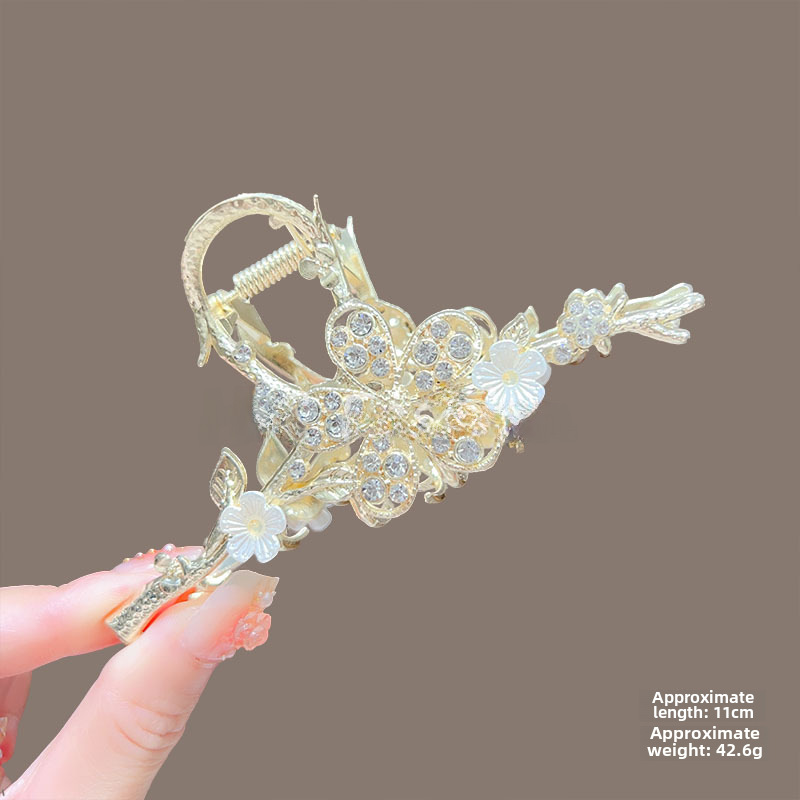 Temperamento Full Diamond Metal Shark Clip Hairpin Back Head Coil Hair Grab Clip Donna Primavera Estate Super Large Clip Copricapo Hair Grab_voghion.com