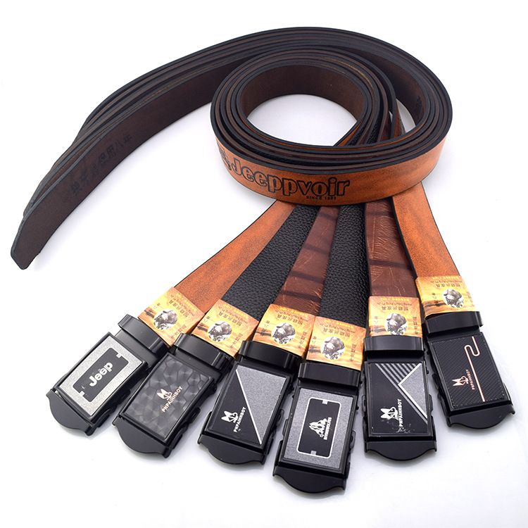 男士休闲毛底皮带 仿皮皮牦牛花色狼牙无牙光板按扣腰带厂家批发