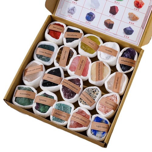 Natural crystal raw stone ore gift box set unpolished large particle mineral mark teaching decorative ornaments manufacturer wholesale