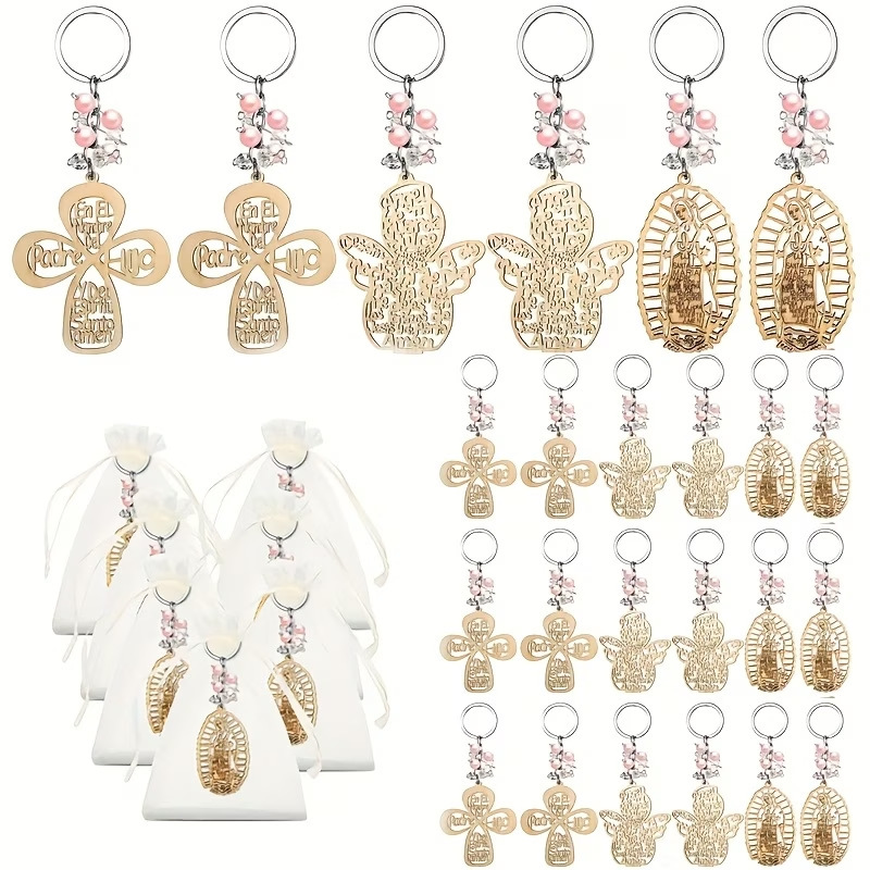 ETSY best-selling angel cross wooden pendant baptism keychain for women party pearl bag charm gift ETSY best-selling angel cross wooden pendant baptism keychain for women party pearl bag charm gift