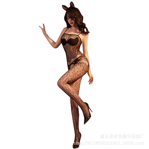 European and American jacquard net clothing combination open body jumpsuit sexy underwear hollow sexy large size stockings temptation