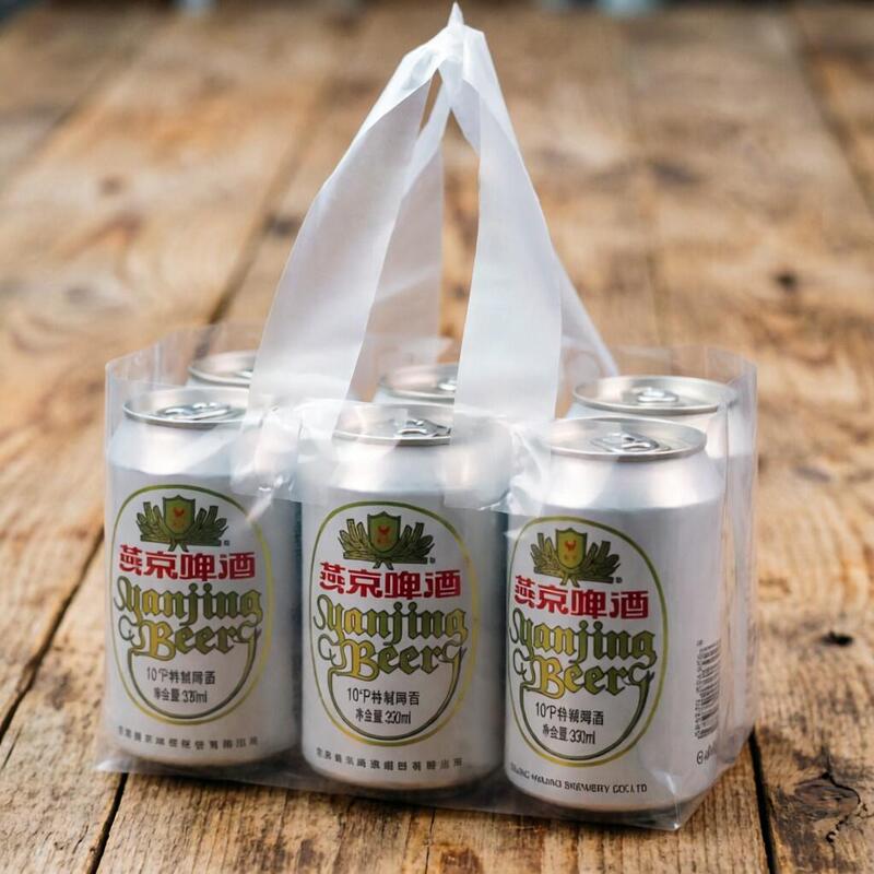 Pe Beer Tote Plastic Bag, Promotional Beverage Bag for 4 Bottles, Transparent Qingdao Takeaway Tote Drawstring Bag Pe Beer Tote Plastic Bag, Promotional Beverage Bag for 4 Bottles, Transparent Qingdao Takeaway Tote Drawstring Bag