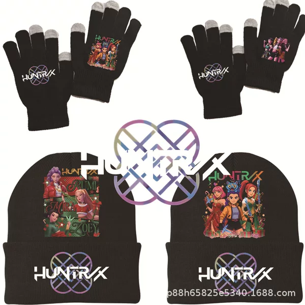 Independent Station Hunrtirx Christmas Hat Gloves Amazon Kpop Hunter Girl Group Printed Knitted Hat Velvet Hat
