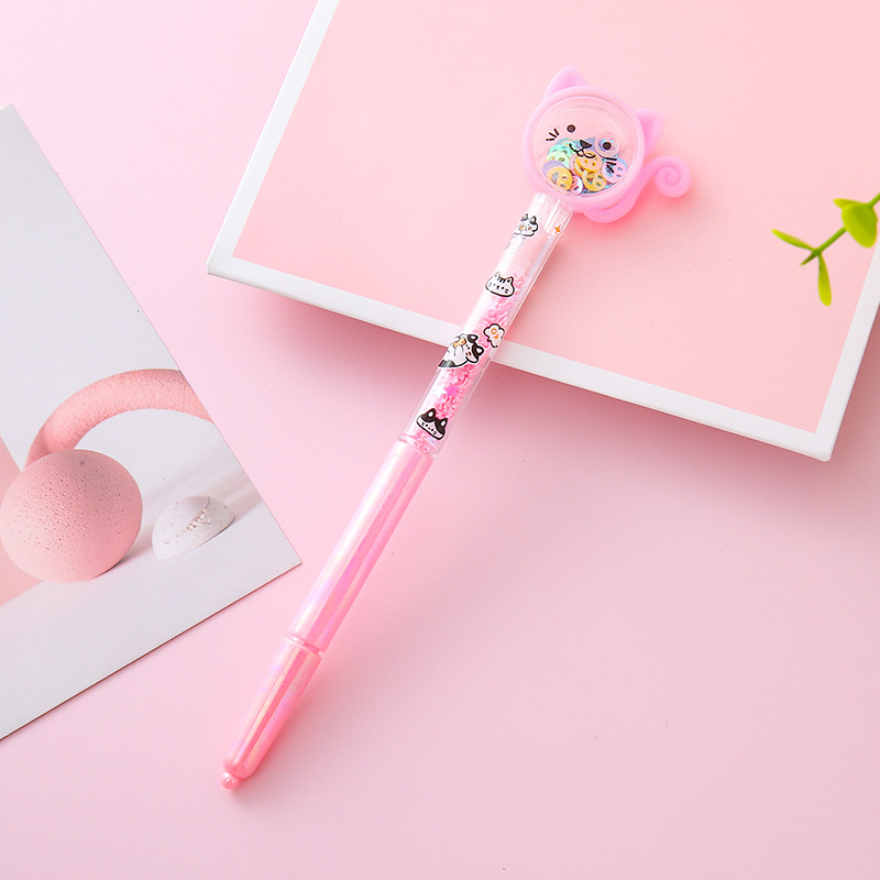 Pluma de góner de arenas movedizas de lentejuelas para gatos, papelería creativa, premios para estudiantes, regalos, herramientas de escritura, bolígrafos de agua, bolígrafos de firma de oficina