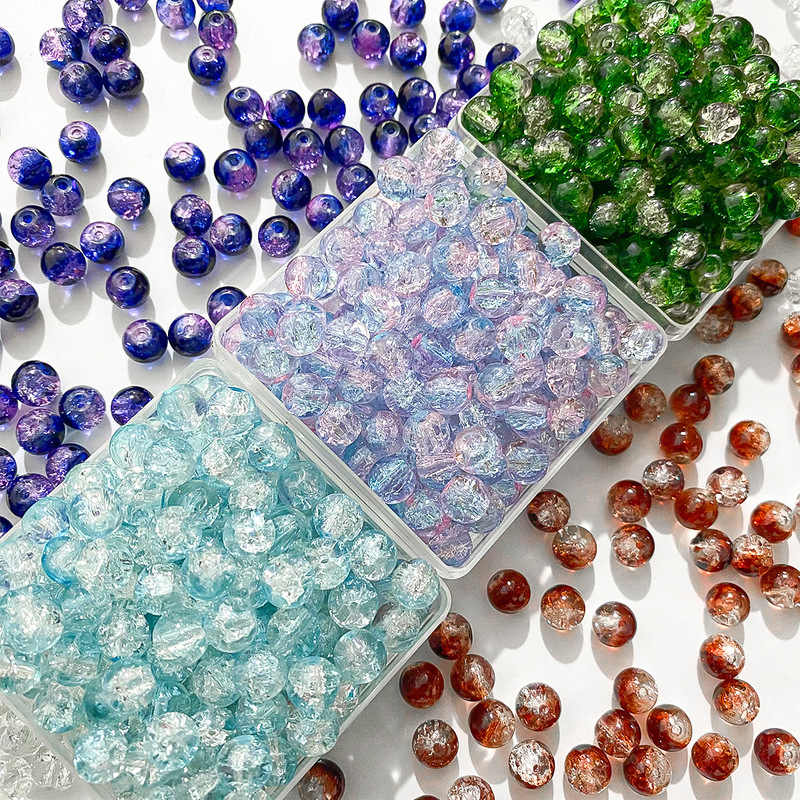8mm Crystal Crackle Beads Ice Crack Glass Beads Bracelet Beads Loose Beads Bulk Handmade DIY Bracelet Jewelry Beads