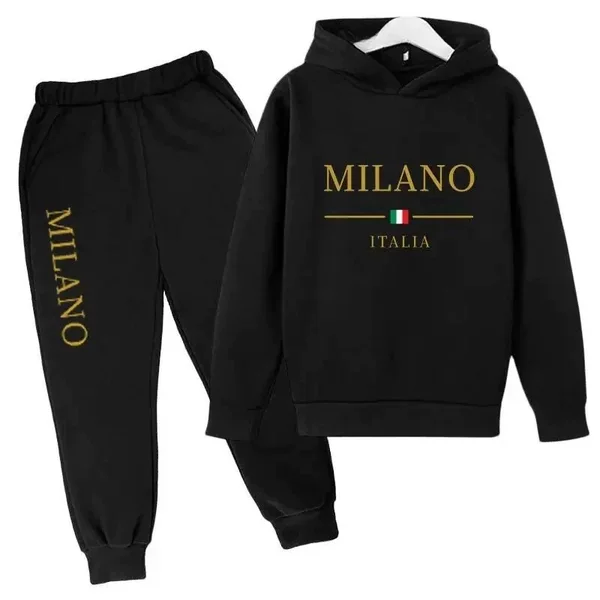 Fashion Brand Letter Printed Sweatshirt Hooded Sweatshirt+Pants Sports 2-Piece Set for Boys and Girls Casual