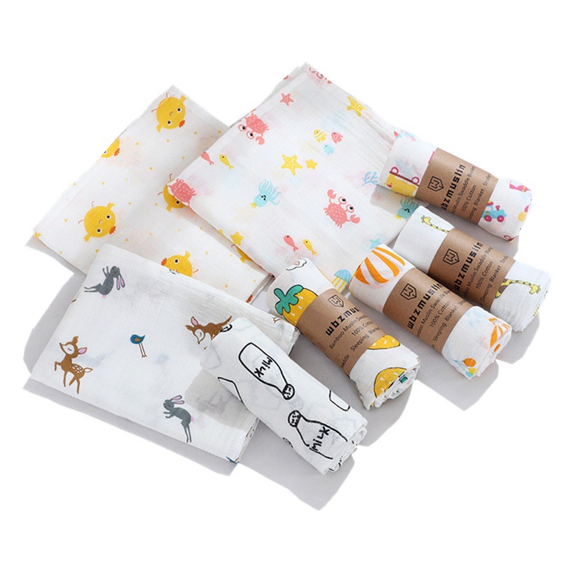 Manta de gasa de algodón de doble capa Amazon, pañal de bebé, toalla de baño, parasol estampado, cubierta para cochecito, manta de fábrica