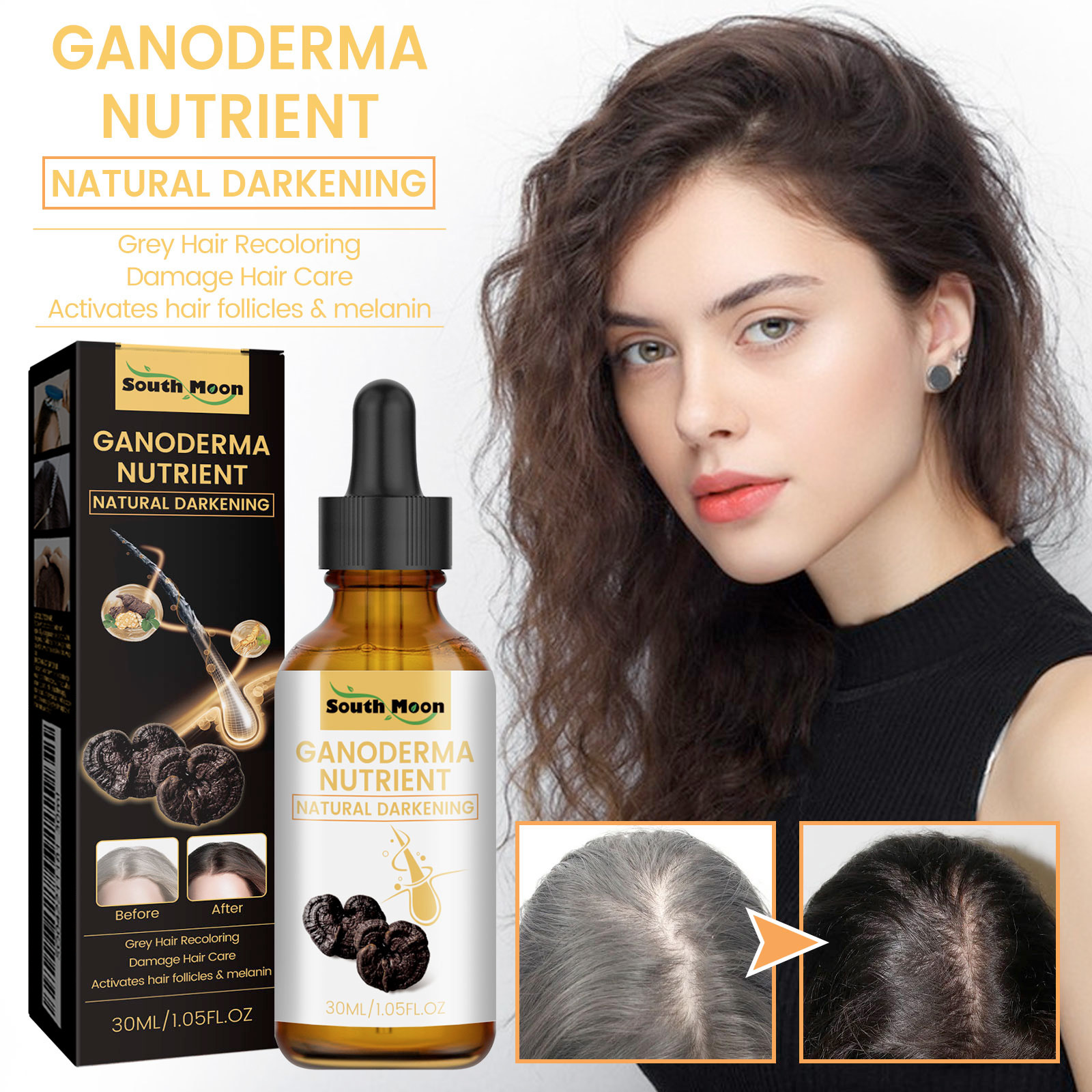South Moon Black Ganoderma Black Hair Liquid Moisturizing Hair Care Massage Essence