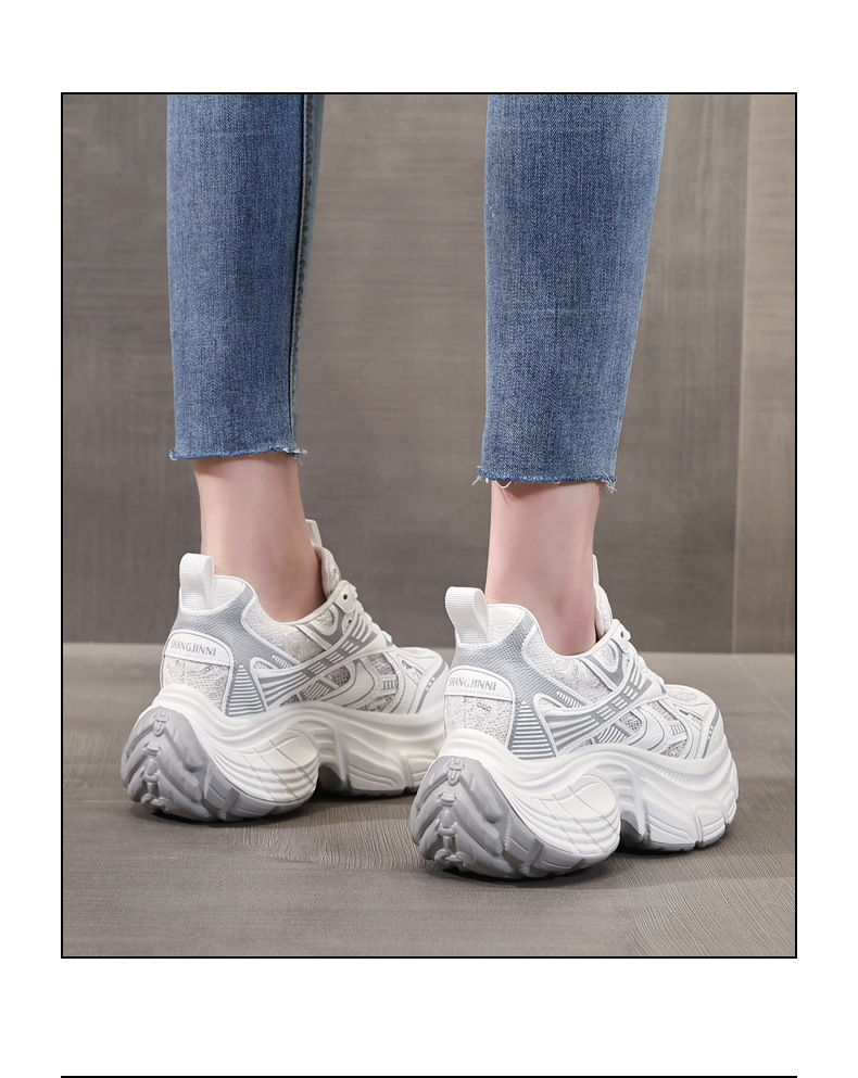 Giày sneaker chunky đế dày tăng chiều cao lưới thoáng khí mùa hè nữ HS9157-66 — Màu trắng chi tiết 16