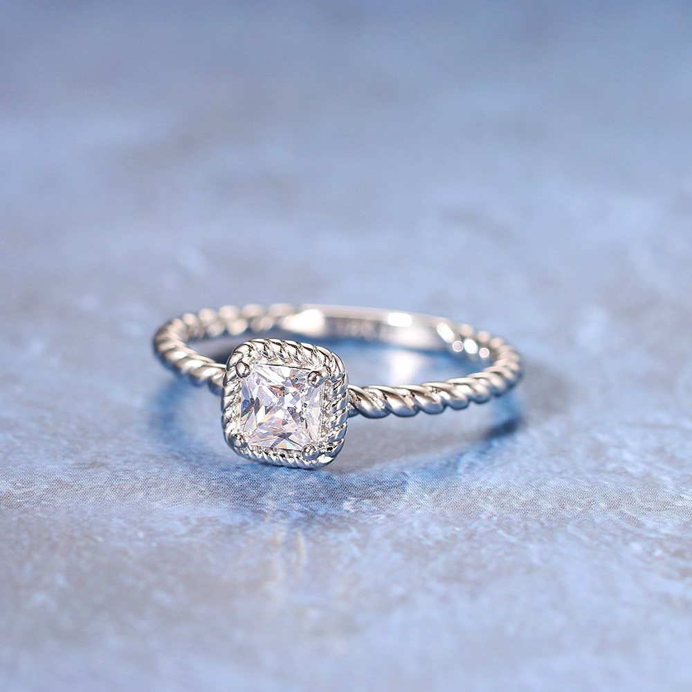 Glam Square Copper Plating Inlay Zircon Rings 1 Piece