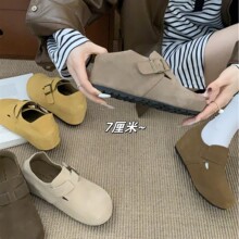 牛皮厚底7cm内增高鞋女新款森系复古丑萌乐福鞋软底博肯单鞋