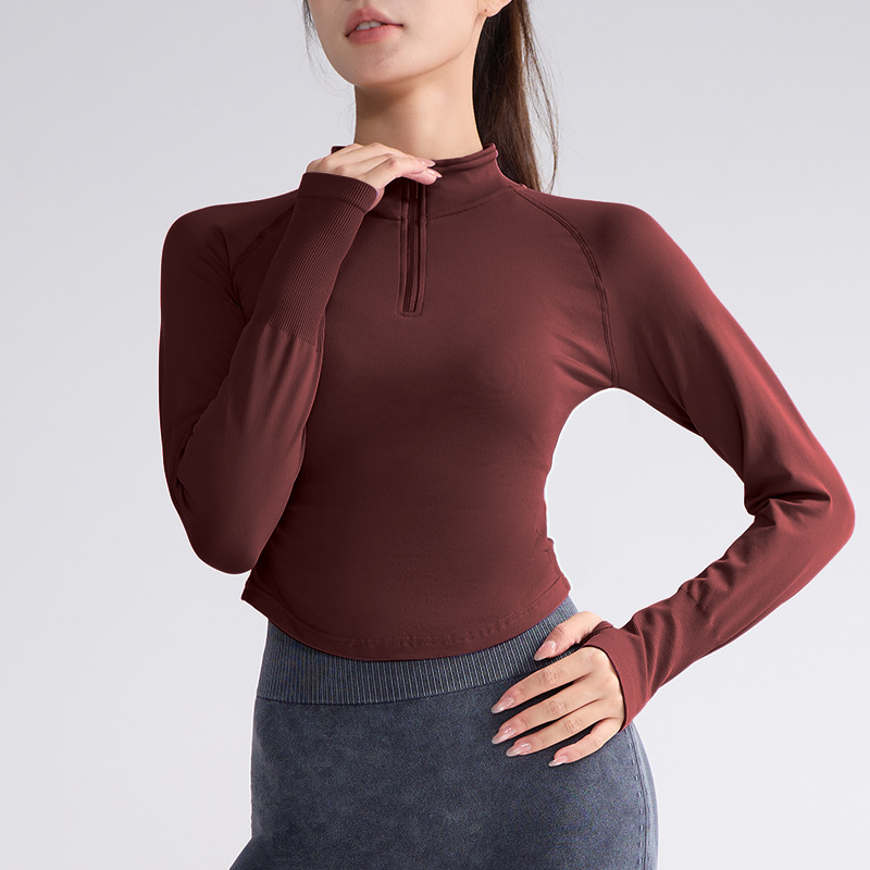 dfyne同款半拉链普拉提瑜伽服长袖运动风女士健身服修身瑜伽上衣|undefined