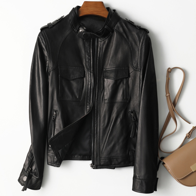 X975 women's leather jacket slim-fit sheepskin leather motorcycle jacket women's leather jacket