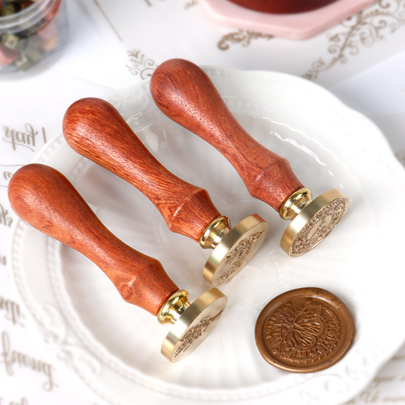 Sello de pintura de fuego sello de cera sello letra bendición palabras en stock sello de cobre cabeza flor pera mango de madera