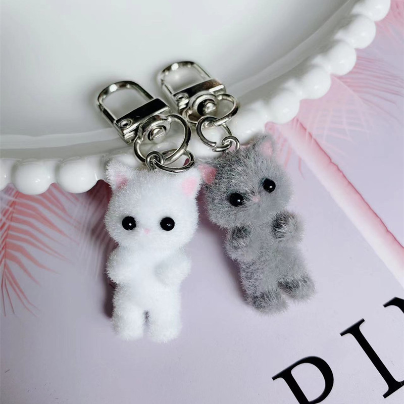 7g Weight Keychain Classification Daily Occasion Resin, Flocking Material Cat Pattern Women's Gender Cartoon Style, Cute Style Cartoon Style Cute Cat Resin Flocking Women's Keychain 1
