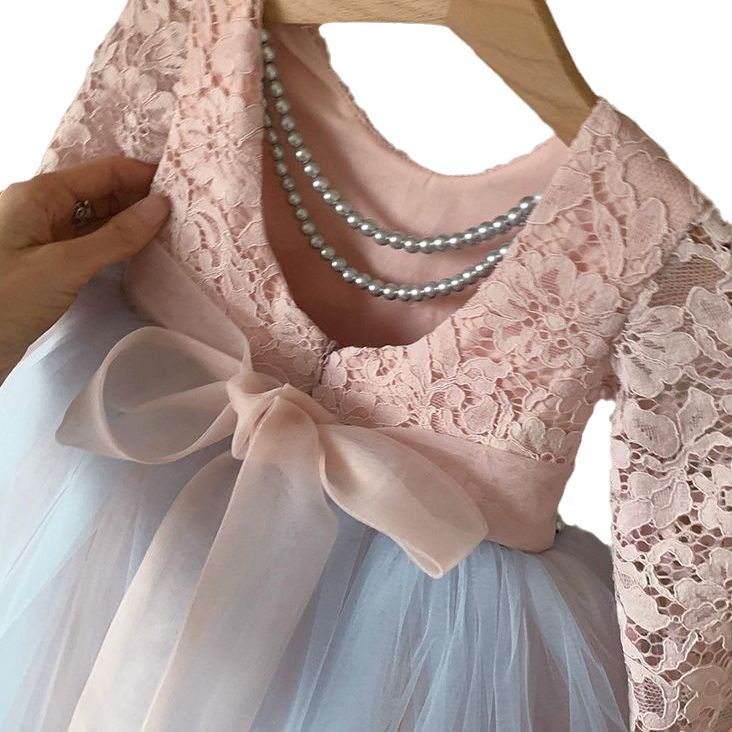 Elegantes Prinzessinnenkleid für Mädchen – Langärmeliges Partykleid aus weichem Polyester, Sicherheitsklasse A, perfekt für Auftritte und besondere Anlässe_voghion.com