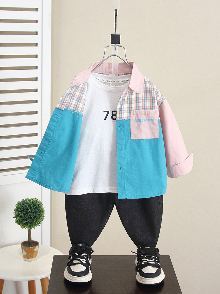 6239 Chaqueta de camisa para niños 2025 otoño nuevo estilo camisa casual de manga larga para niños primavera y otoño cardigan para niños marea