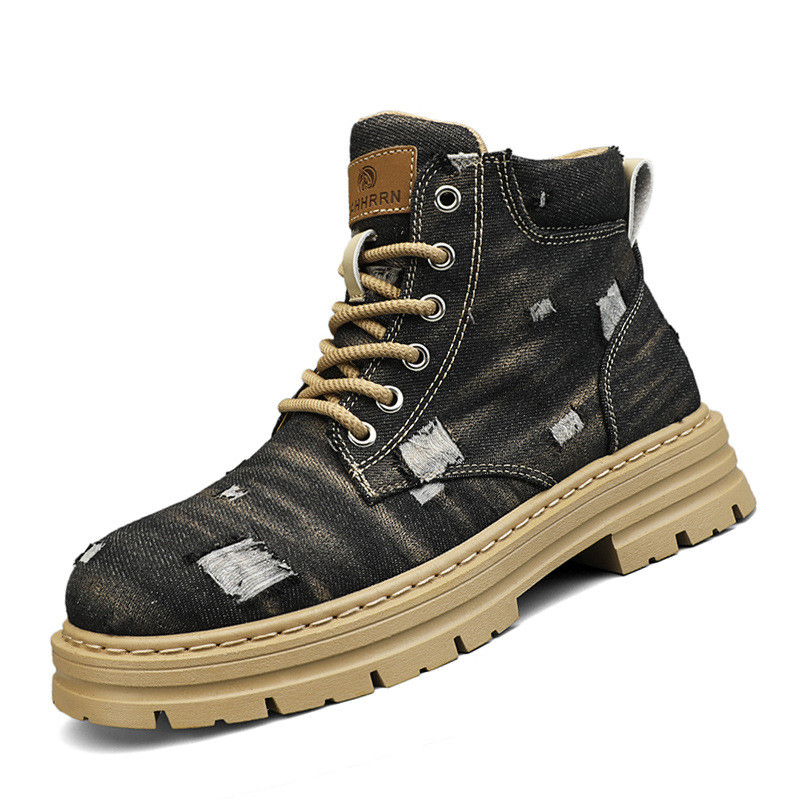 Distressed denim arbejdsstøvler britisk stil til par_voghion.com