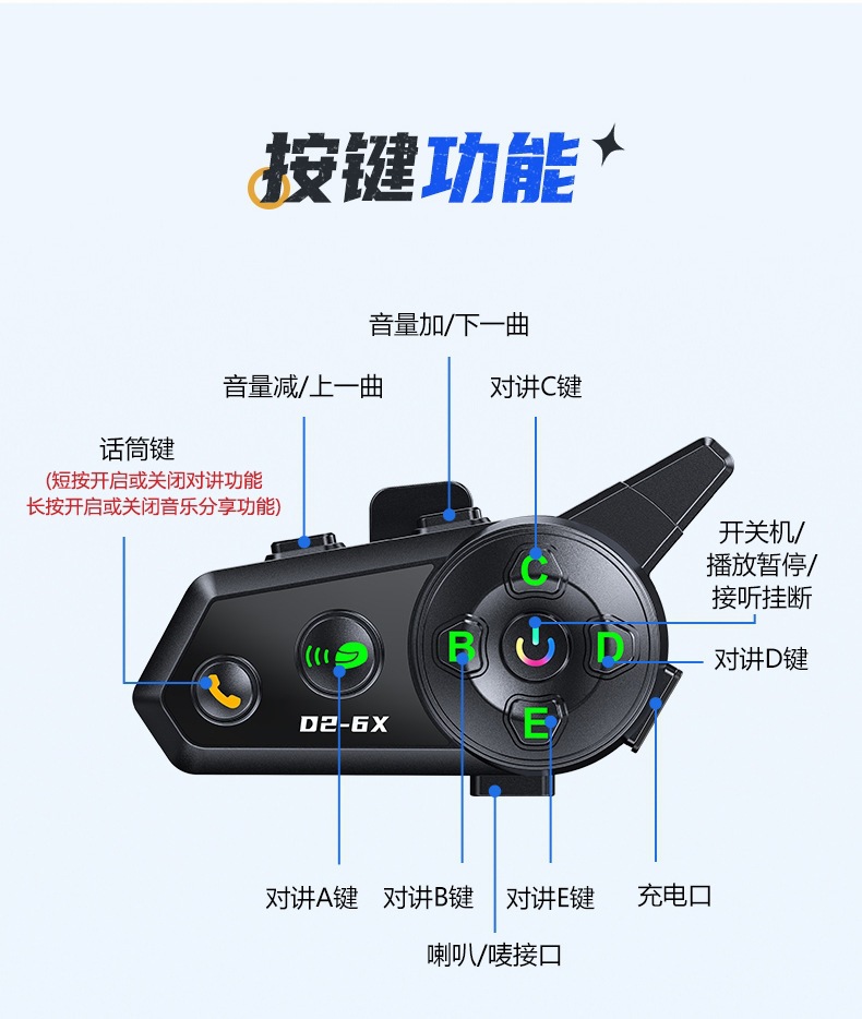 D26X helmet Bluetooth headset intercom headset 1-to-5 waterproof music sharing mixing helmet headset source factory