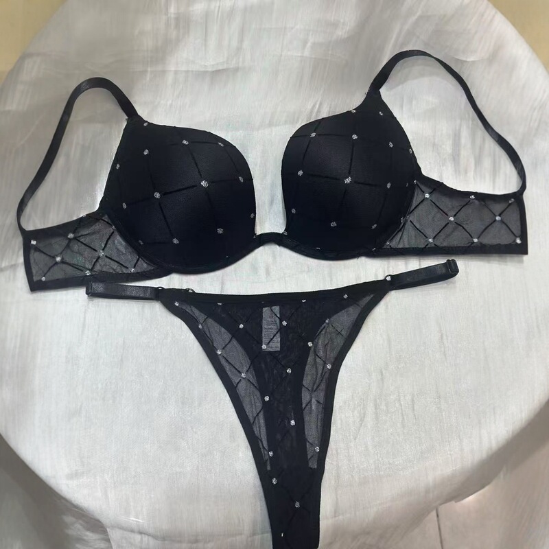 New European and American Style Black Mango Cup Push-Up Bra Set Sexy Lace Adjustable Intimates Women's Fashion Trend