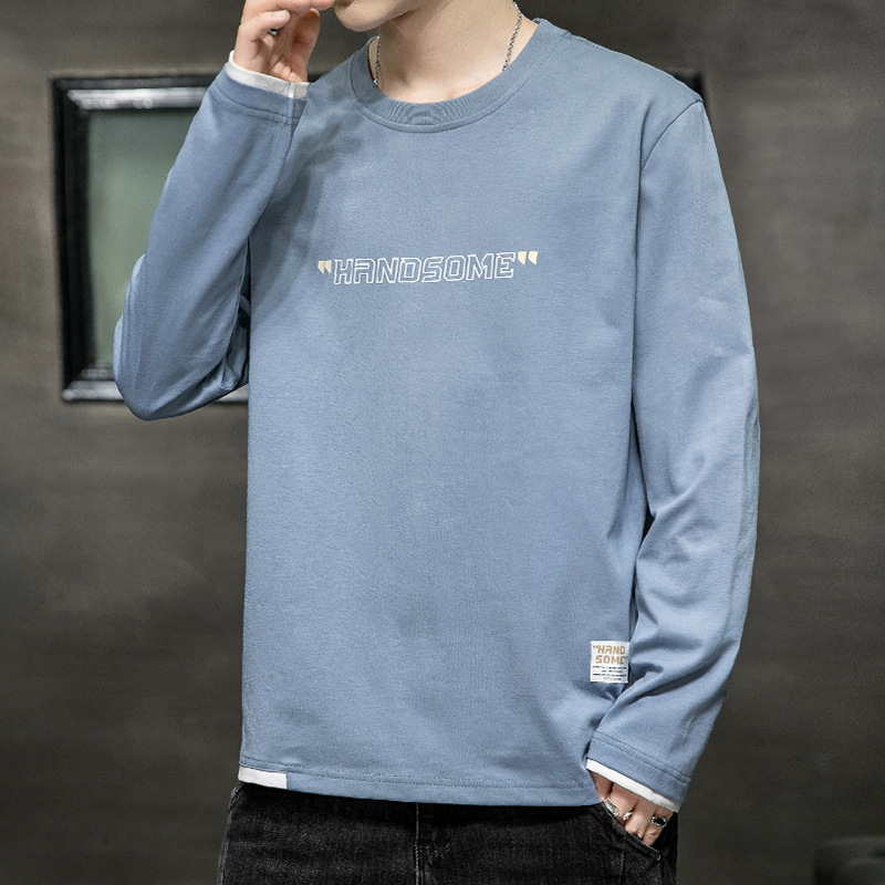 Camiseta de manga larga para hombre 2024 primavera y otoño nuevo suéter de algodón de marca de moda con ropa interior camisa de fondo de hombre de gran tamaño