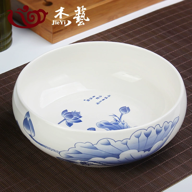 Big extra large blue and white ceramic tea set with accessories, tea cup