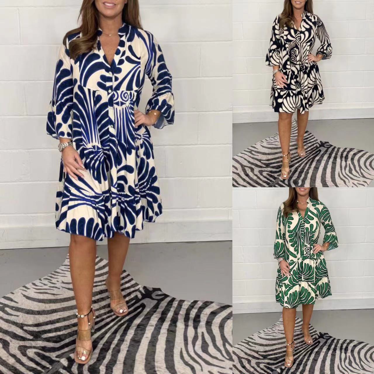 Women's Regular Dress Vacation V Neck Printing 3/4 Length Sleeve Printing Knee-Length Daily display picture 1