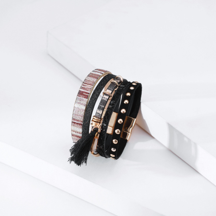 Bohemian Tassel Colorful Leather Multi-layer Bracelet display picture 9
