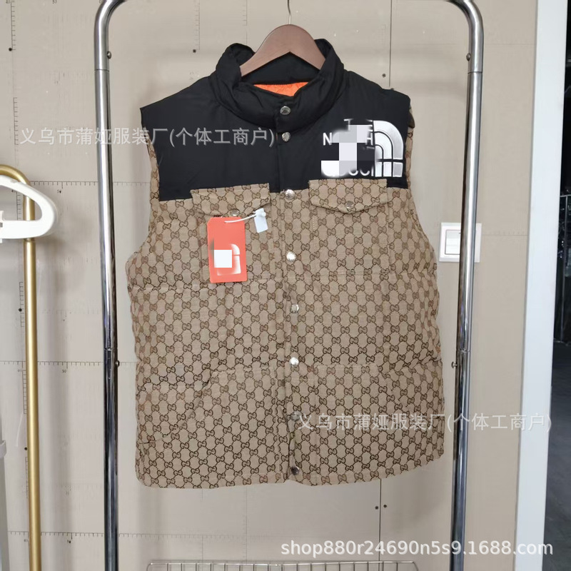 P潮牌2025冬季刺绣徽章羽绒服马甲男士撞色提花拼接立领马夹外套|undefined