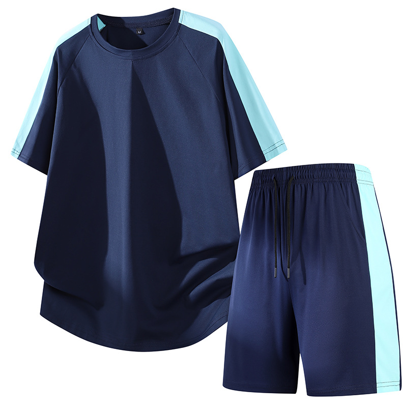 Trajes deportivos de verano transfronterizos de hombre camisetas de manga corta pantalones cortos de dos piezas de ropa de entrenamiento de acondicionamiento físico transpirable de secado rápido personalizada